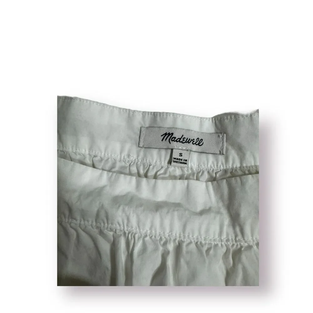 Madewell Square-Neck White Top Cottage Core Pleat Balloon Puff Sleeve Size Small